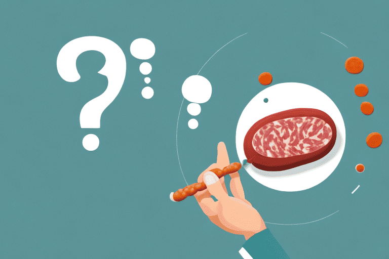 A curious dog looking longingly at a raw sausage on a plate