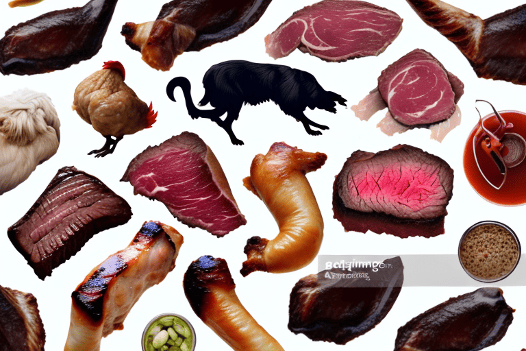 A variety of dark meats like steak