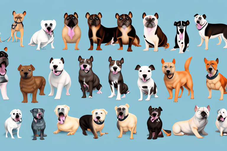 Several distinct types of bully breed dogs
