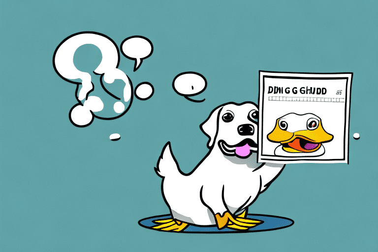 A curious dog looking at a duck neck on a plate