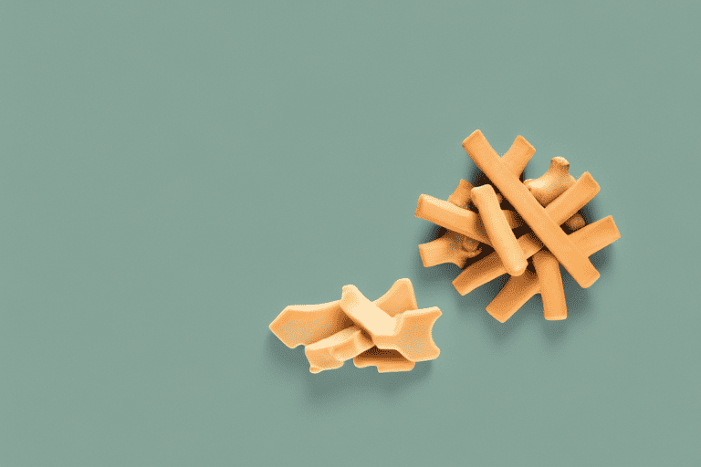 A dog curiously sniffing a pile of ginger chews