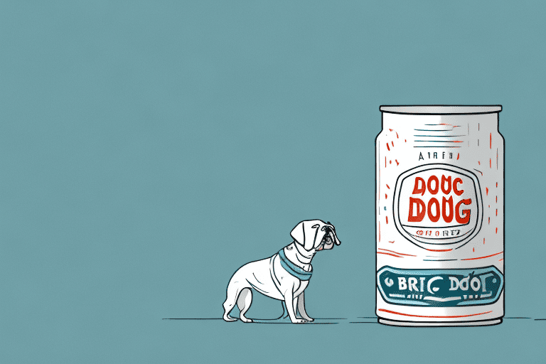 A curious dog looking at a can of mackerel in brine