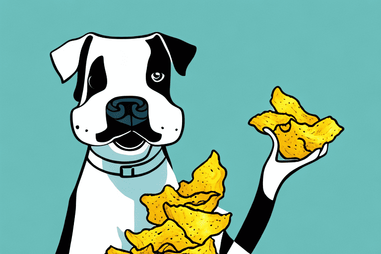 A curious dog sniffing a bag of sour cream and onion chips