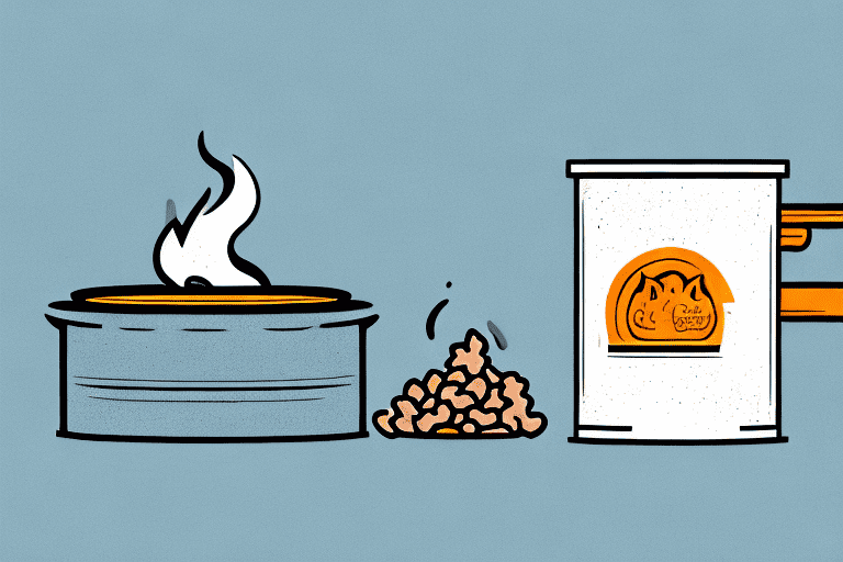 A can of dog food being carefully warmed on a low heat stove