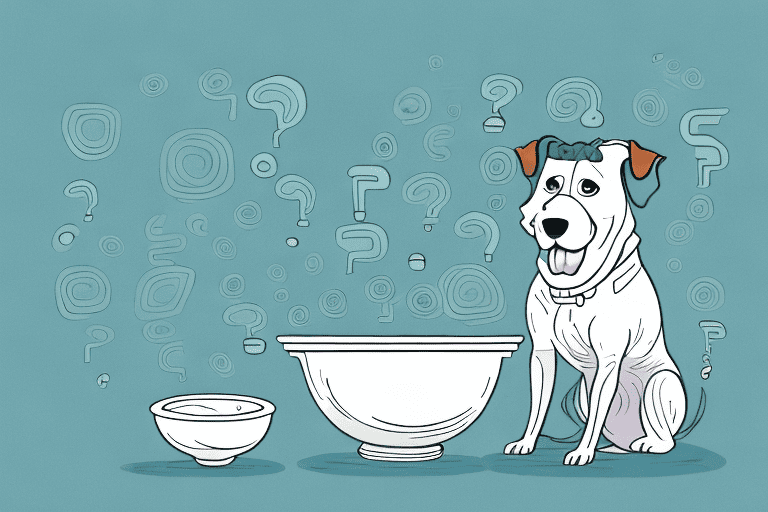 A curious dog sitting in front of a bowl containing beef tallow