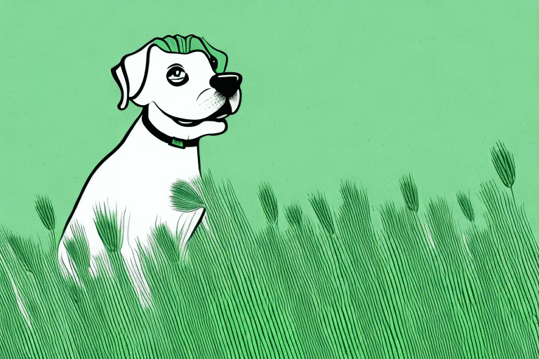 A curious dog sniffing at a patch of barley grass