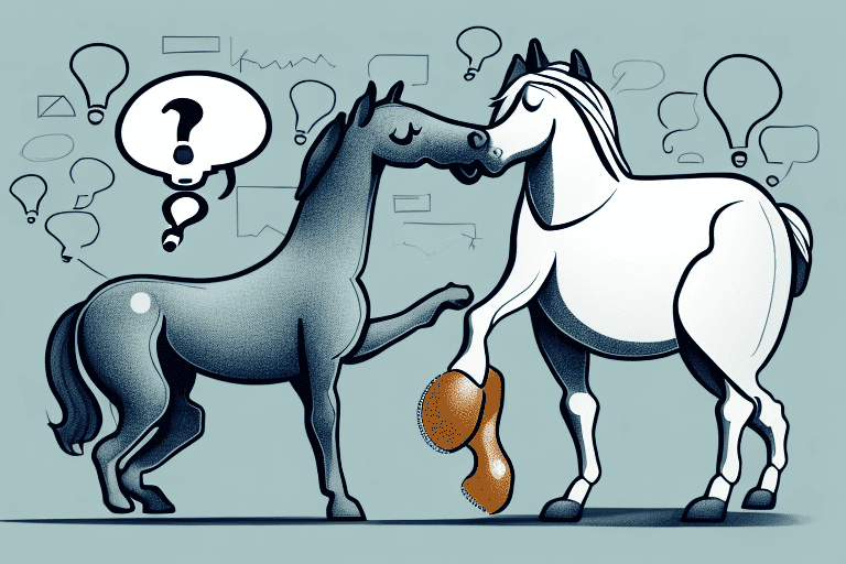 A curious dog sniffing a horse's hoof