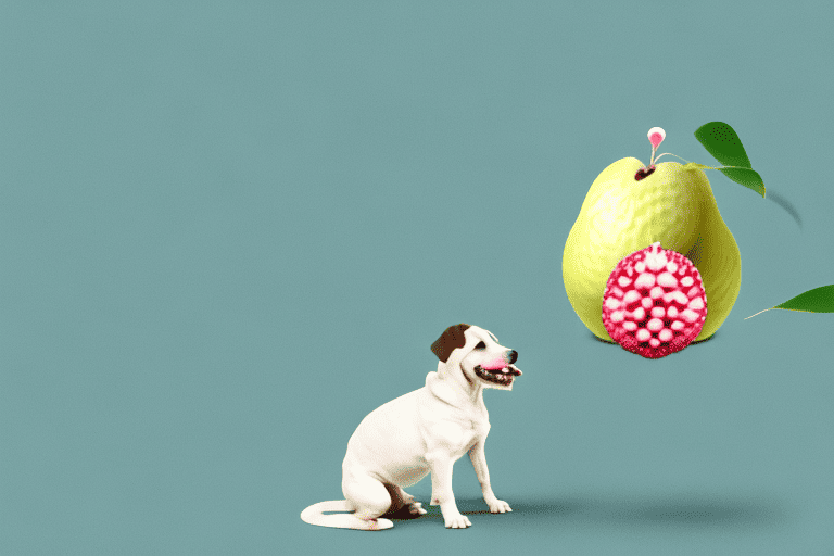 A curious dog looking at a lychee fruit on a table