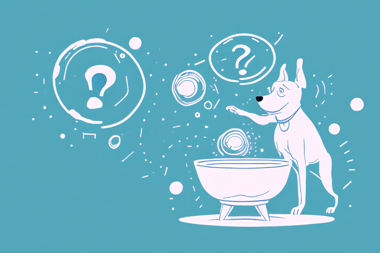 A curious dog sniffing a bowl containing a crystalline substance (msg)