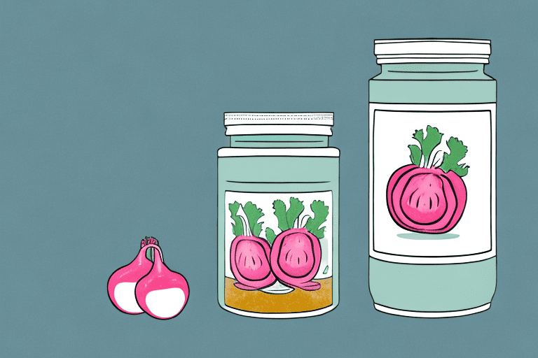 A curious dog looking at a jar of pickled radishes on a table