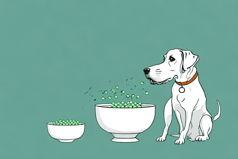 A curious dog sitting next to a bowl filled with split peas