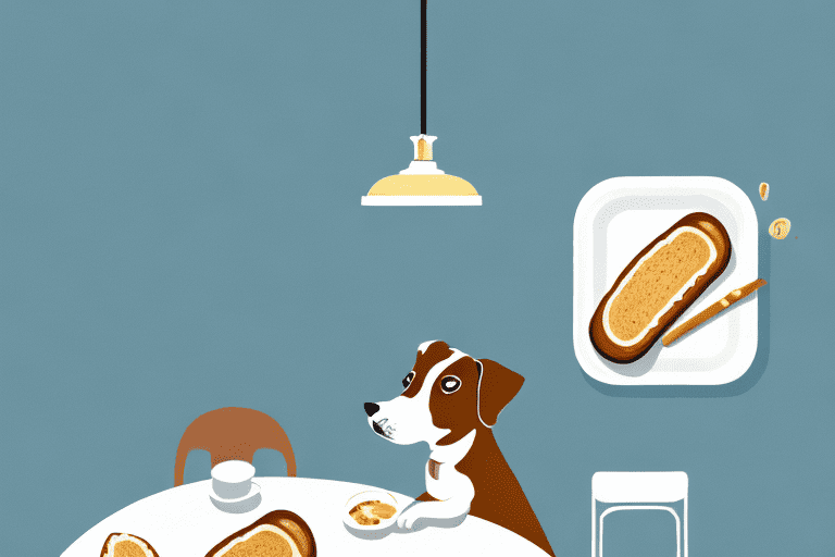 A curious dog sitting at a dining table
