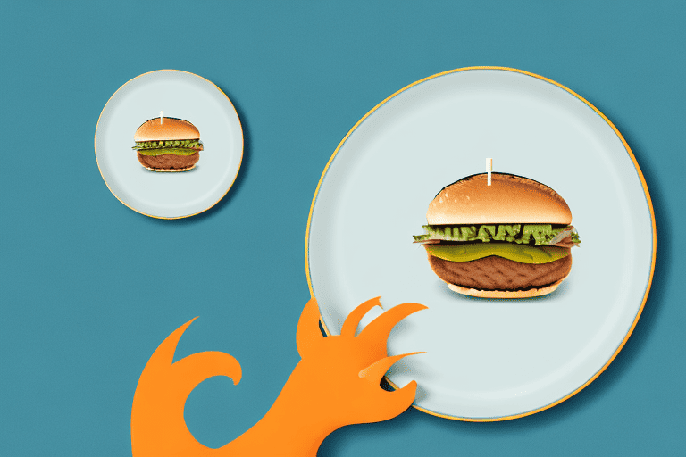 A curious dog sitting next to a table with a turkey burger on a plate