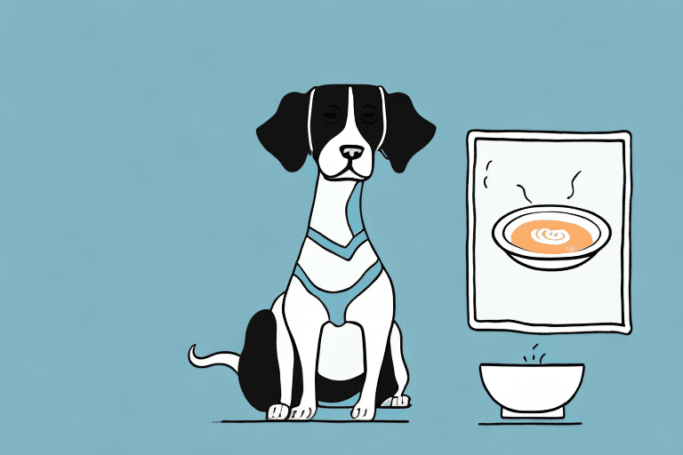 A curious dog sitting in front of a bowl of yoplait yogurt
