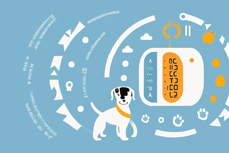 A female dog surrounded by informational icons such as a calendar