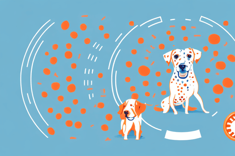A female dog surrounded by question marks