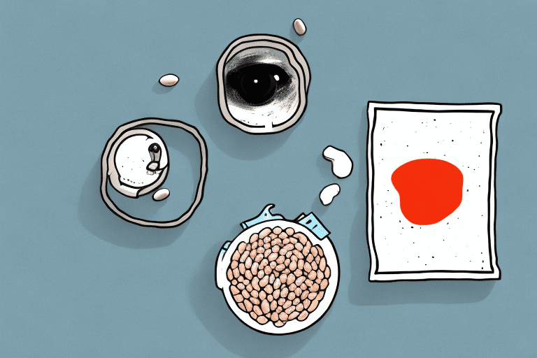 A curious dog sitting next to a bowl of black-eyed beans