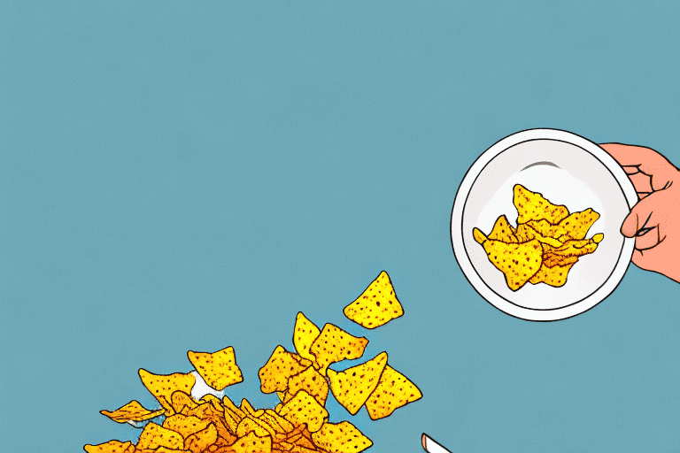 A curious dog sniffing a bowl of frito corn chips placed on a table