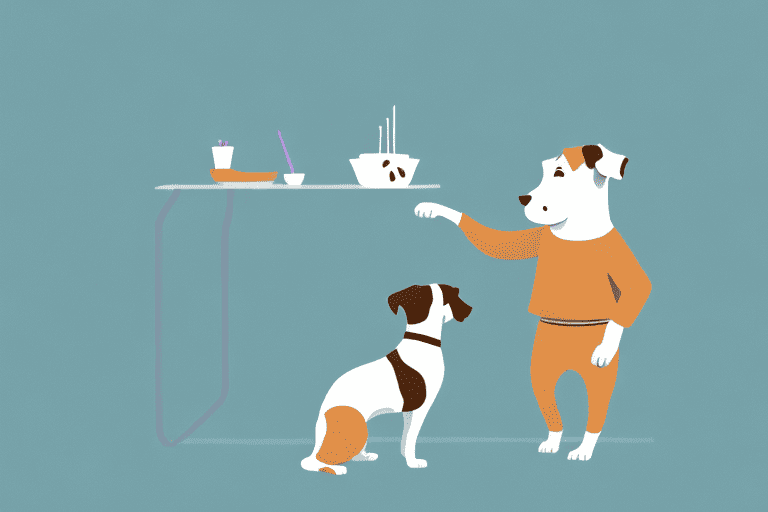 A curious dog looking longingly at a piece of fudge on a table