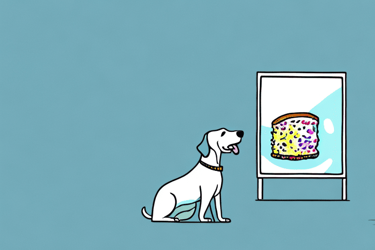 A curious dog sitting beside a table with a pop-tart on it