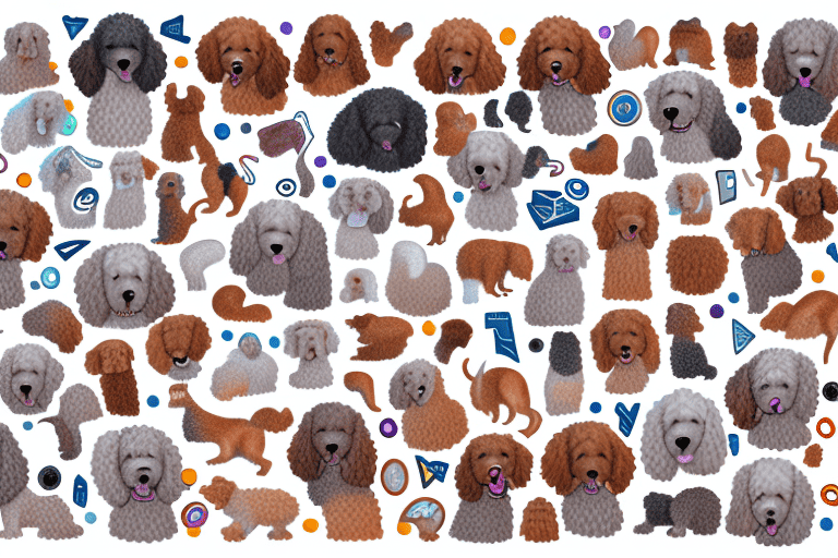 Several distinct types of doodle dogs in various playful poses
