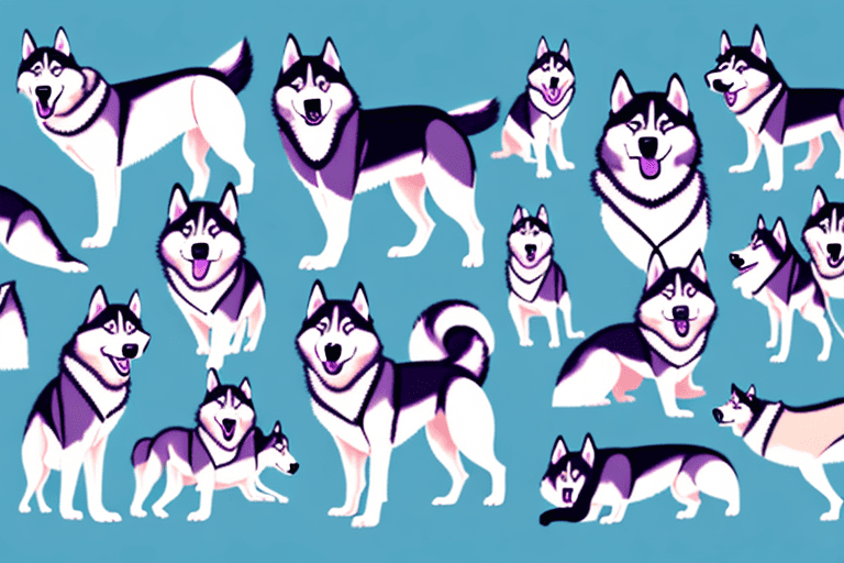 Several distinct types of husky dogs