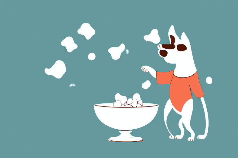 A curious dog sniffing a bowl of water chestnuts