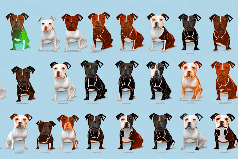 Several distinct types of pitbull dogs in various poses