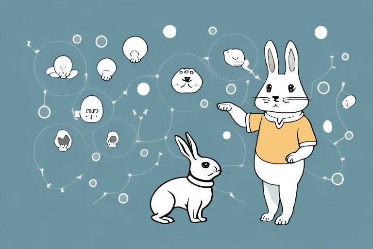 A concerned dog looking at a rabbit