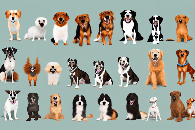 Various breeds of dogs in different postures