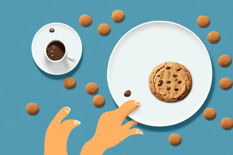 A curious dog sniffing a plate of biscoff cookies placed on a low table
