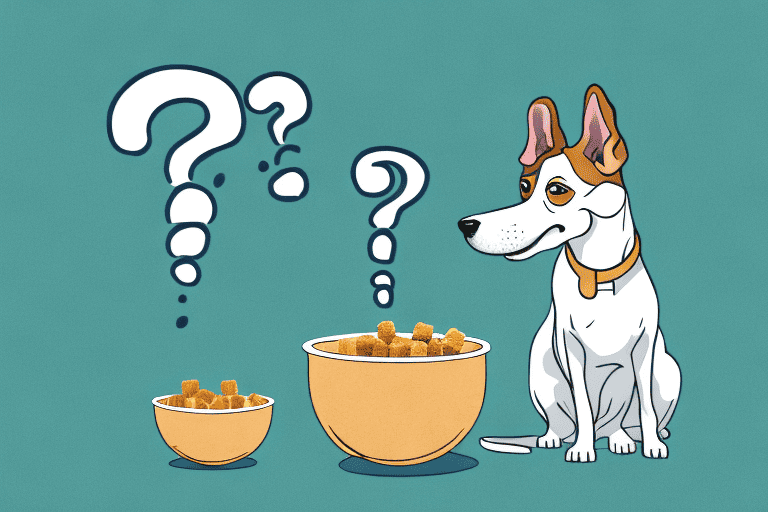 A curious dog sitting in front of a bowl full of croutons