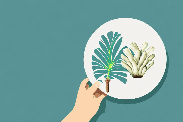 A curious dog sniffing at a heart of palm placed on a simple plate
