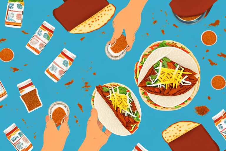A curious dog sniffing a taco with a small pile of taco seasoning next to it
