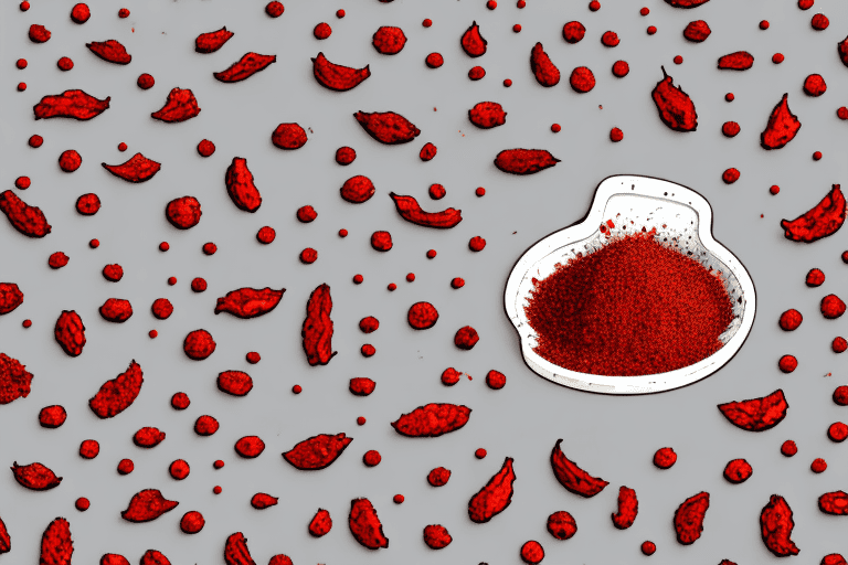 A curious dog sniffing a scattered pile of crushed red pepper on the floor