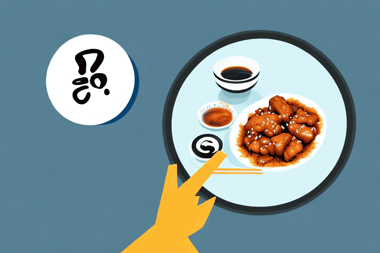 A curious dog looking at a plate of general tso chicken