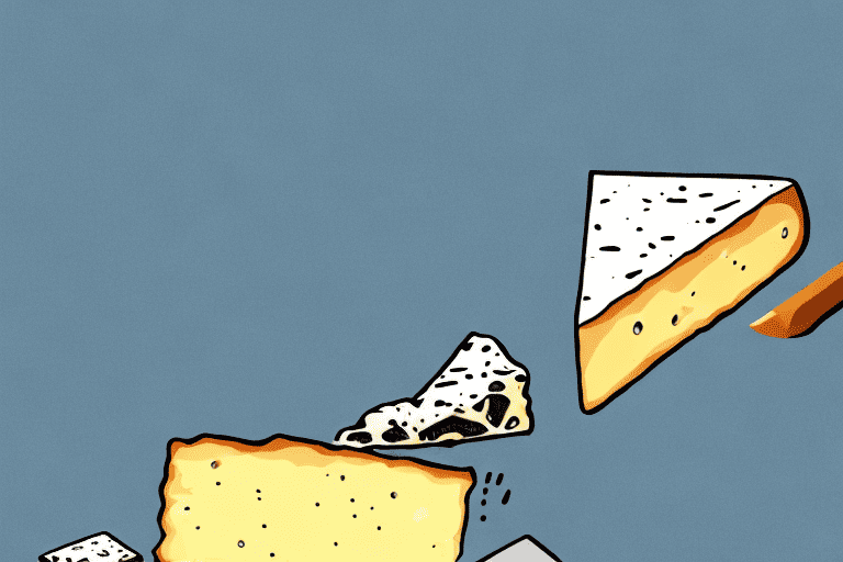 A curious dog sniffing a piece of truffle cheese on a fancy cheese board