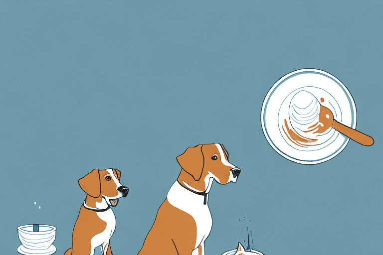 A curious dog sitting next to a bowl of ricotta cheese