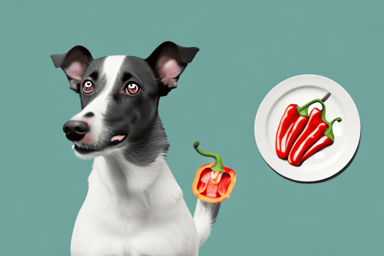 A curious dog sniffing a pepperoncini pepper placed on a plate