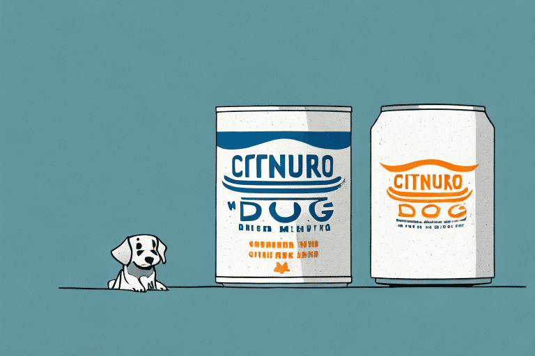 A curious dog sitting next to a can of condensed milk
