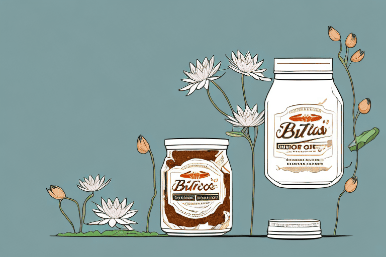 A curious dog sniffing a jar of lotus biscoff spread placed on a table
