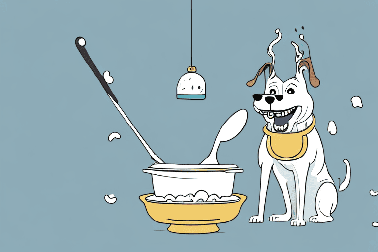 A happy dog with a spoon in its mouth