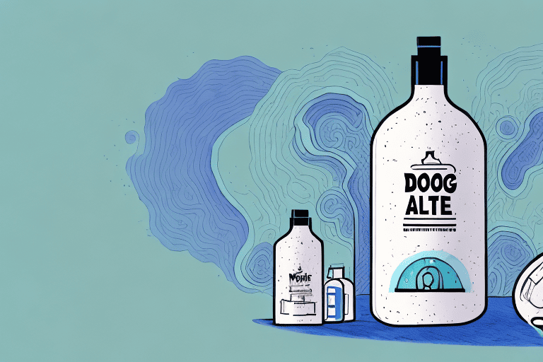 A dog looking curiously at a bottle of promethazine placed on a table