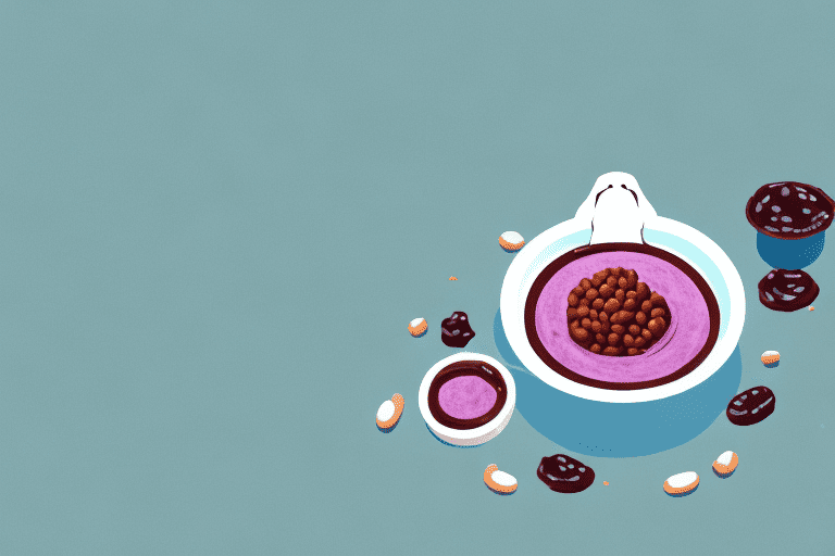 A curious dog sniffing a bowl filled with red bean paste