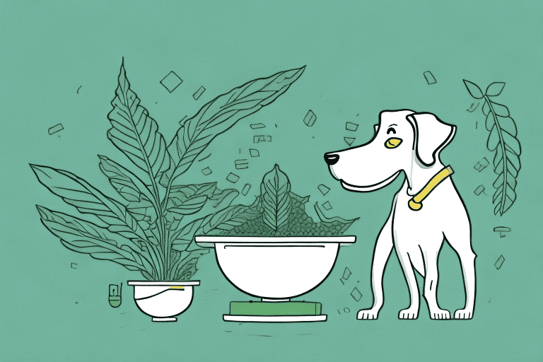 A curious dog sniffing a bowl filled with kratom leaves