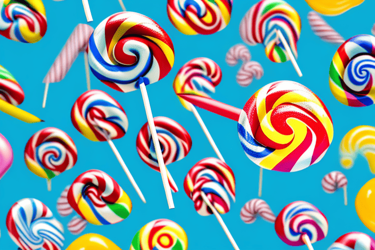 A curious dog looking at a brightly colored lollipop on the ground