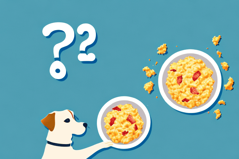 A curious dog sitting in front of a bowl of pimento cheese