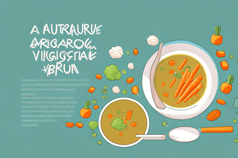 A curious dog sitting near a bowl of steaming vegetable broth