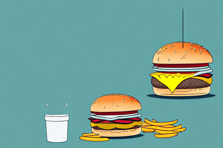 A curious dog eyeing a cheeseburger on a table