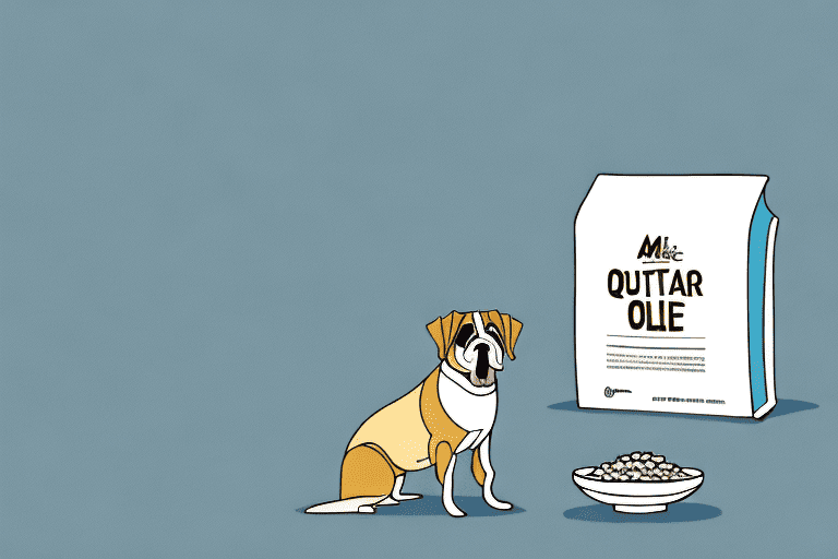 A dog sitting near a bowl of oat flour